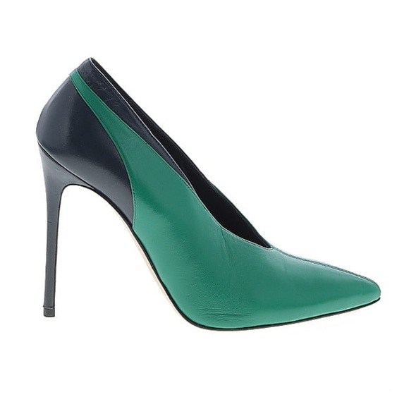 Elegant Green and Black leather  Women's Heels - Picture 5 of 10